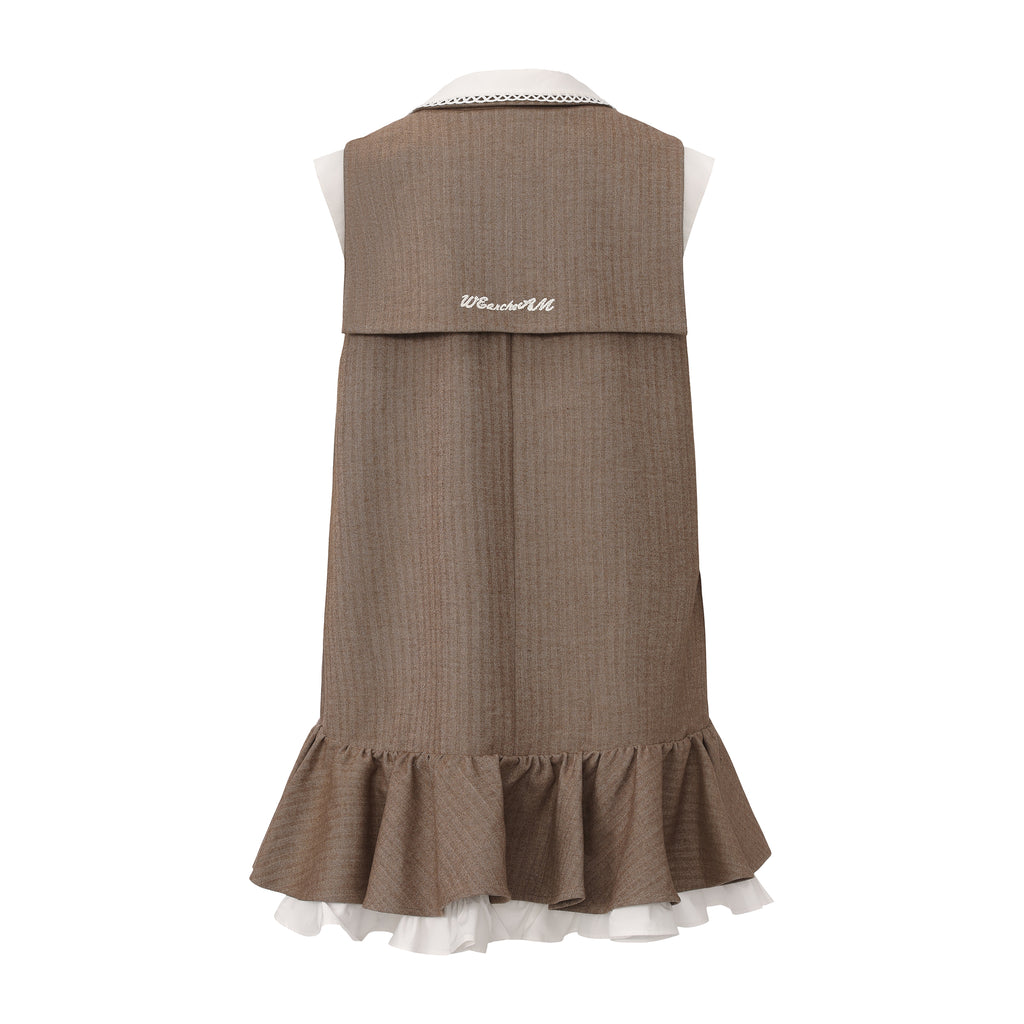 Tank vest dress with detachable faux collar and layered ruffle skirt – WEANCHEAM