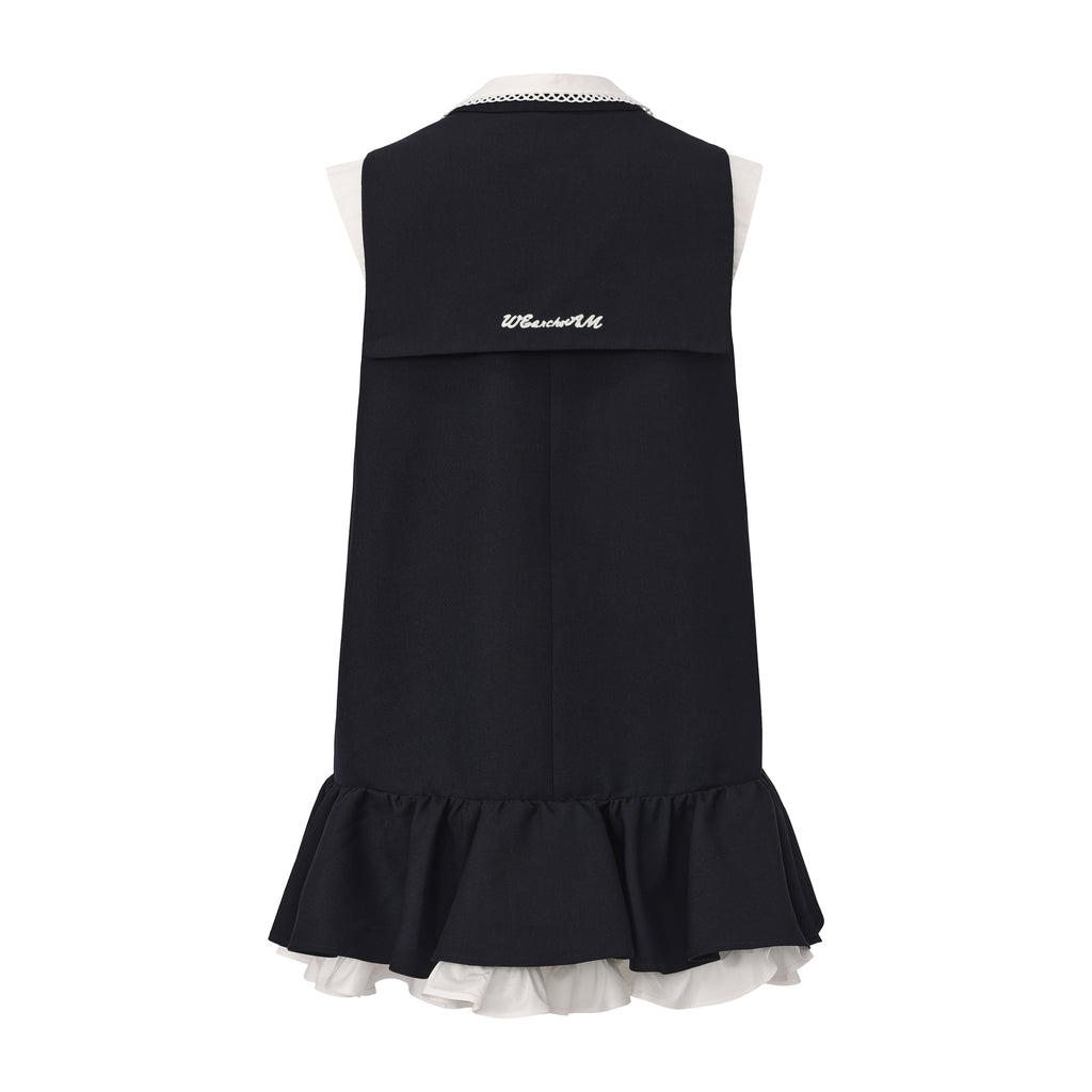 Tank vest dress with detachable faux collar and layered ruffle skirt – WEANCHEAM