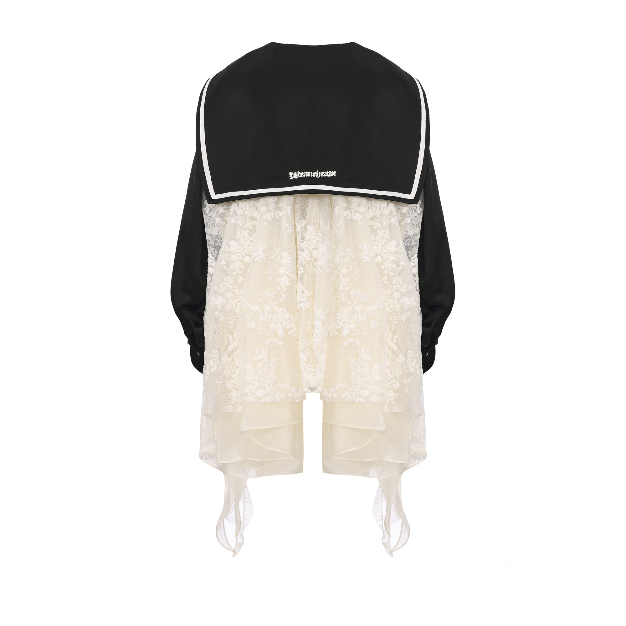 Layered lace navy collar shirt with asymmetric hem – WEANCHEAM