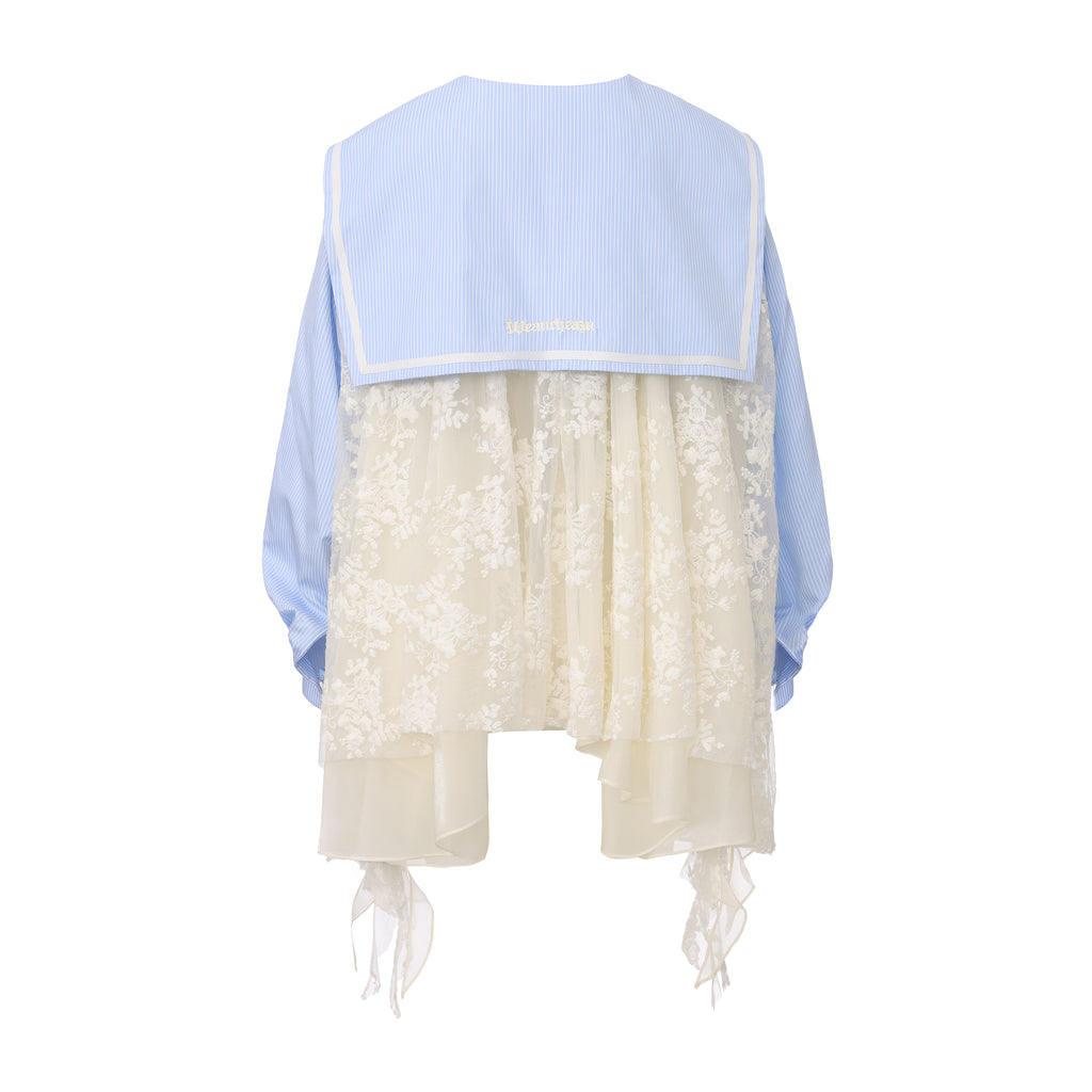 Layered lace navy collar shirt with asymmetric hem – WEANCHEAM