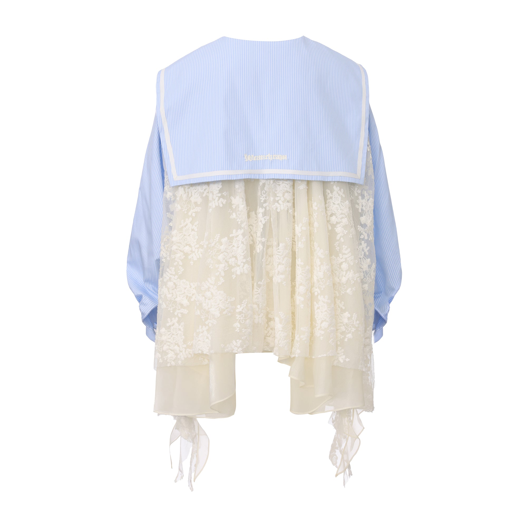 Layered lace navy collar shirt with asymmetric hem – WEANCHEAM