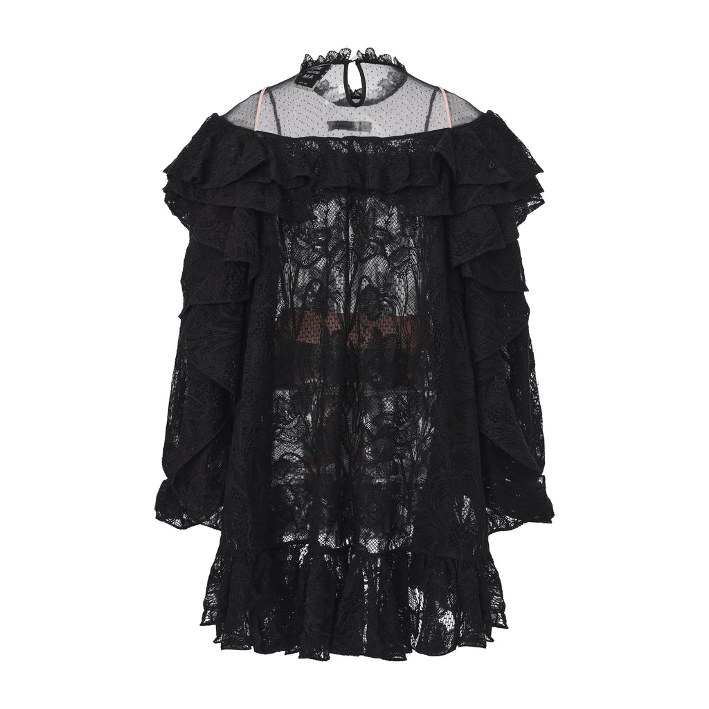 Lace bow tie dress with layered tulle and floral patterns – WEANCHEAM
