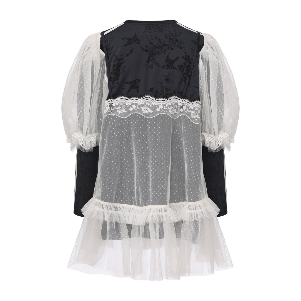 Mesh satin sports dress with detachable sleeves and lace accents – WEANCHEAM