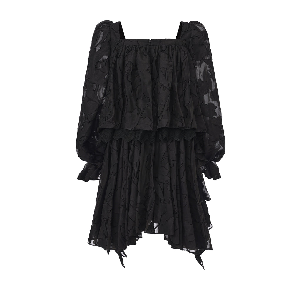 Multi-layered bubble sleeve dress with ruffles and sculptural bow – WEANCHEAM