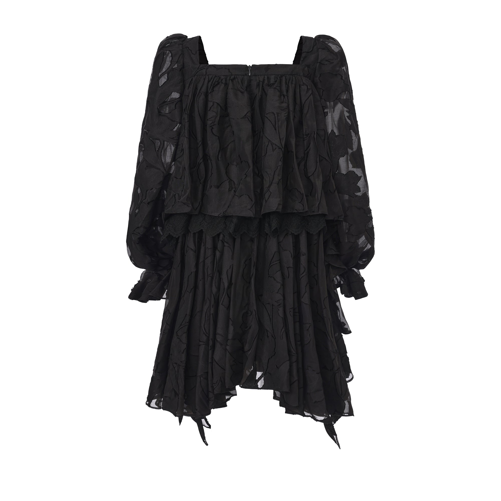 Multi-layered bubble sleeve dress with ruffles and sculptural bow – WEANCHEAM