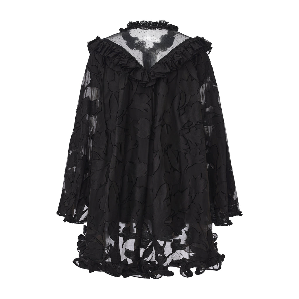 Fishbone lace dress with burnished floral patterns and sheer mesh – WEANCHEAM