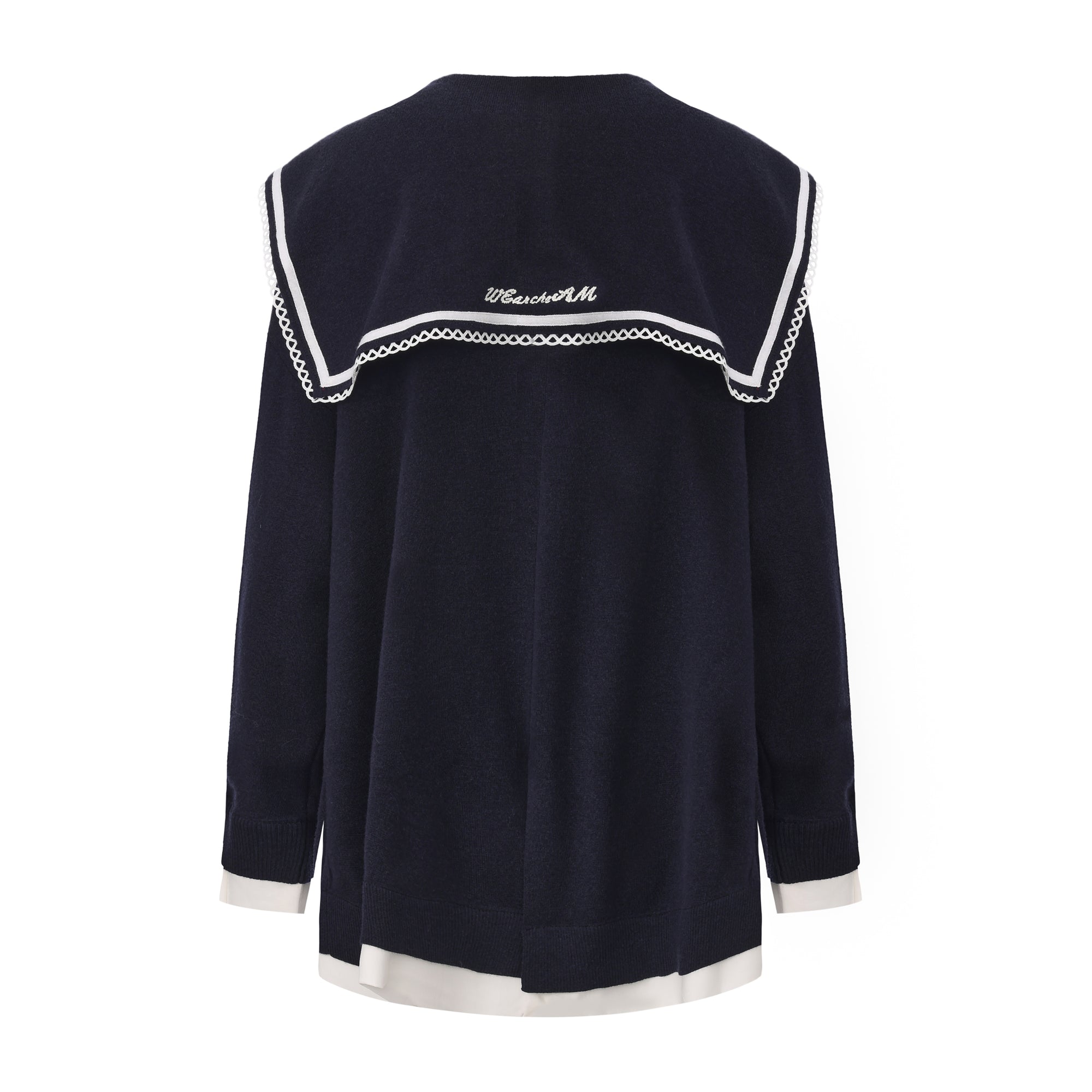 Retro navy collar knitted jacket with ribbon neckline – WEANCHEAM
