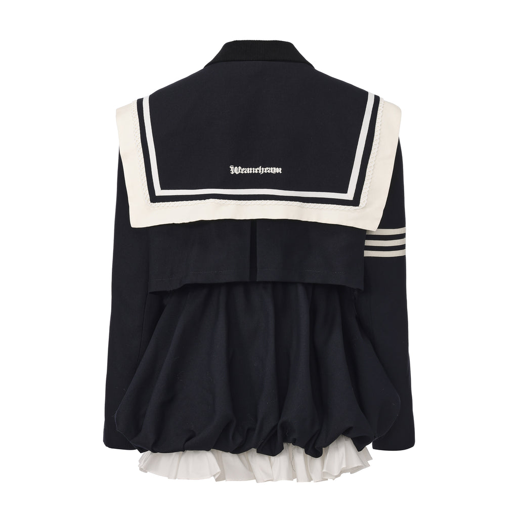 Navy pleated patchwork jacket with double-layered hem – WEANCHEAM