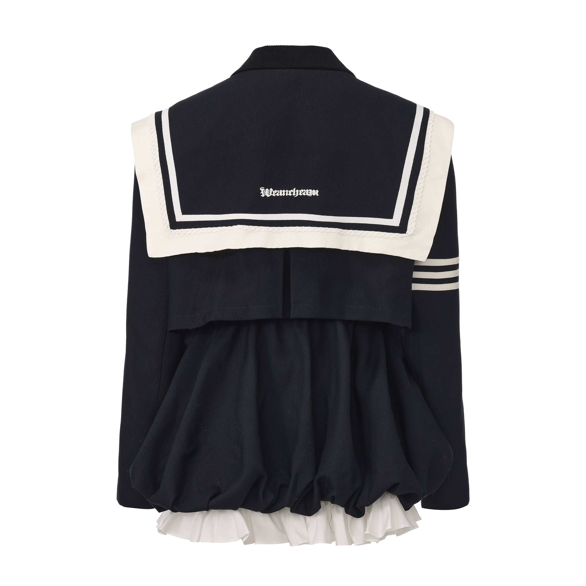 Navy pleated patchwork jacket with double-layered hem – WEANCHEAM