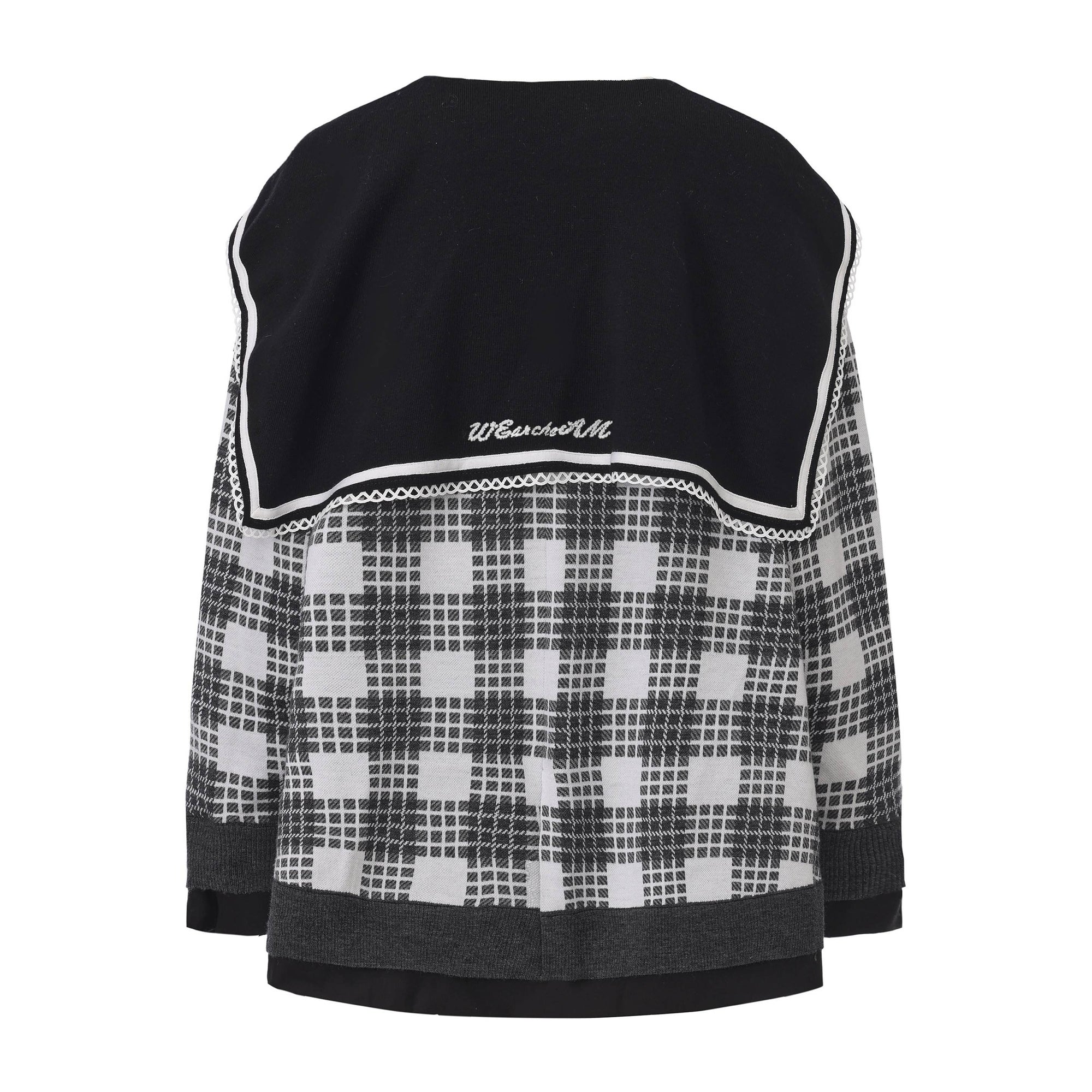Retro navy collar knitted jacket with ribbon neckline – WEANCHEAM