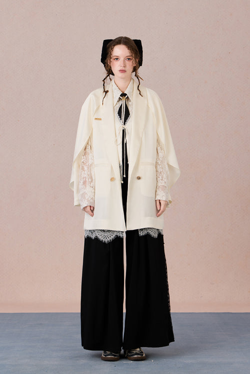 Layered lightweight jacket with lace-trimmed sleeves and medium length