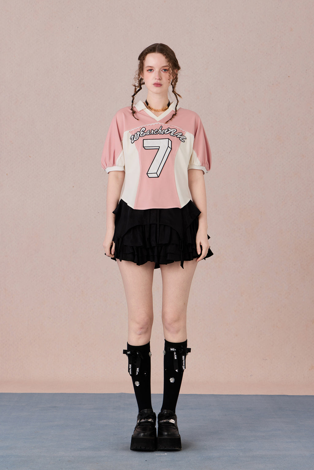 Slim-fit V-neck color block top in acetate knit – WEANCHEAM
