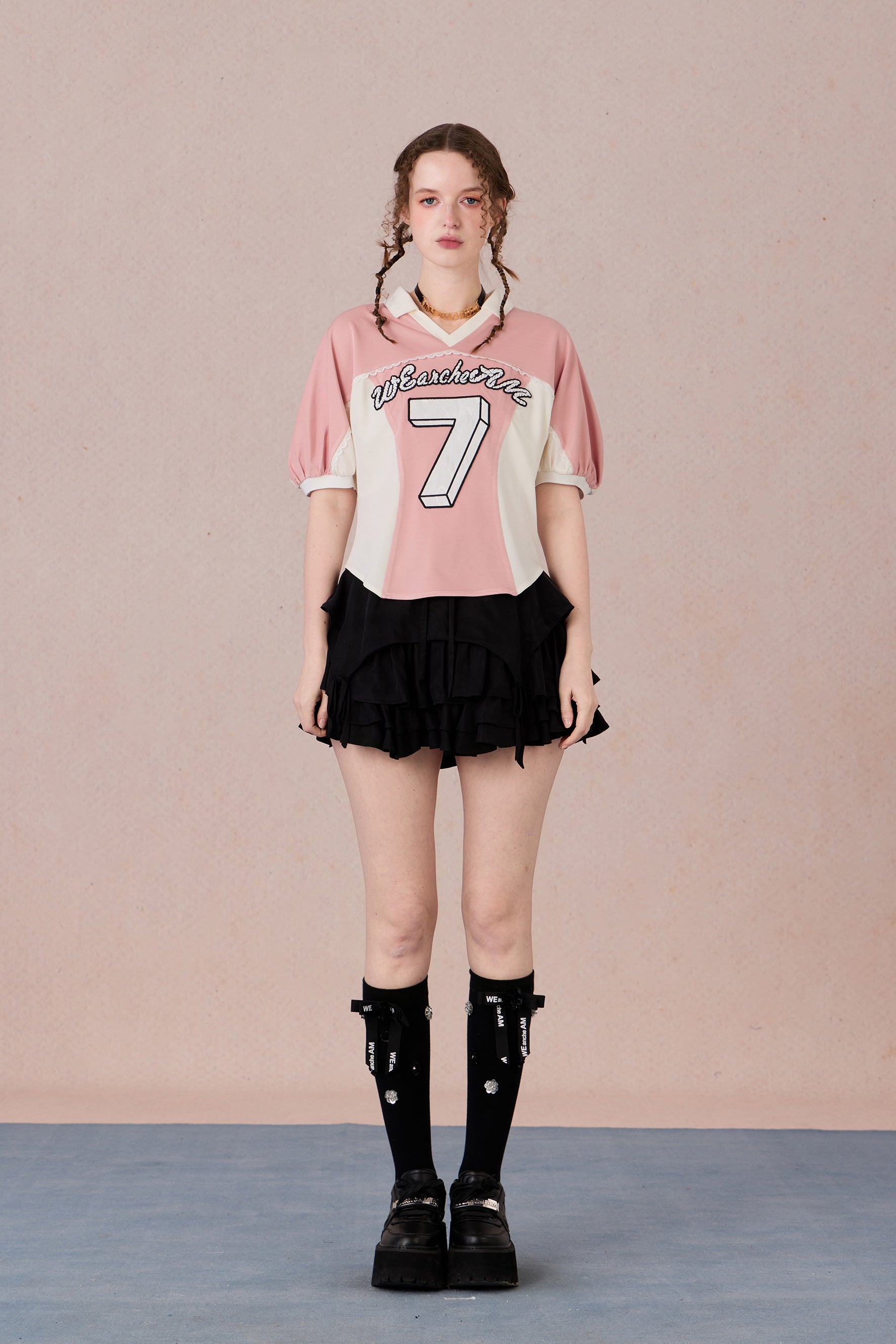 Slim-fit V-neck color block top in acetate knit – WEANCHEAM