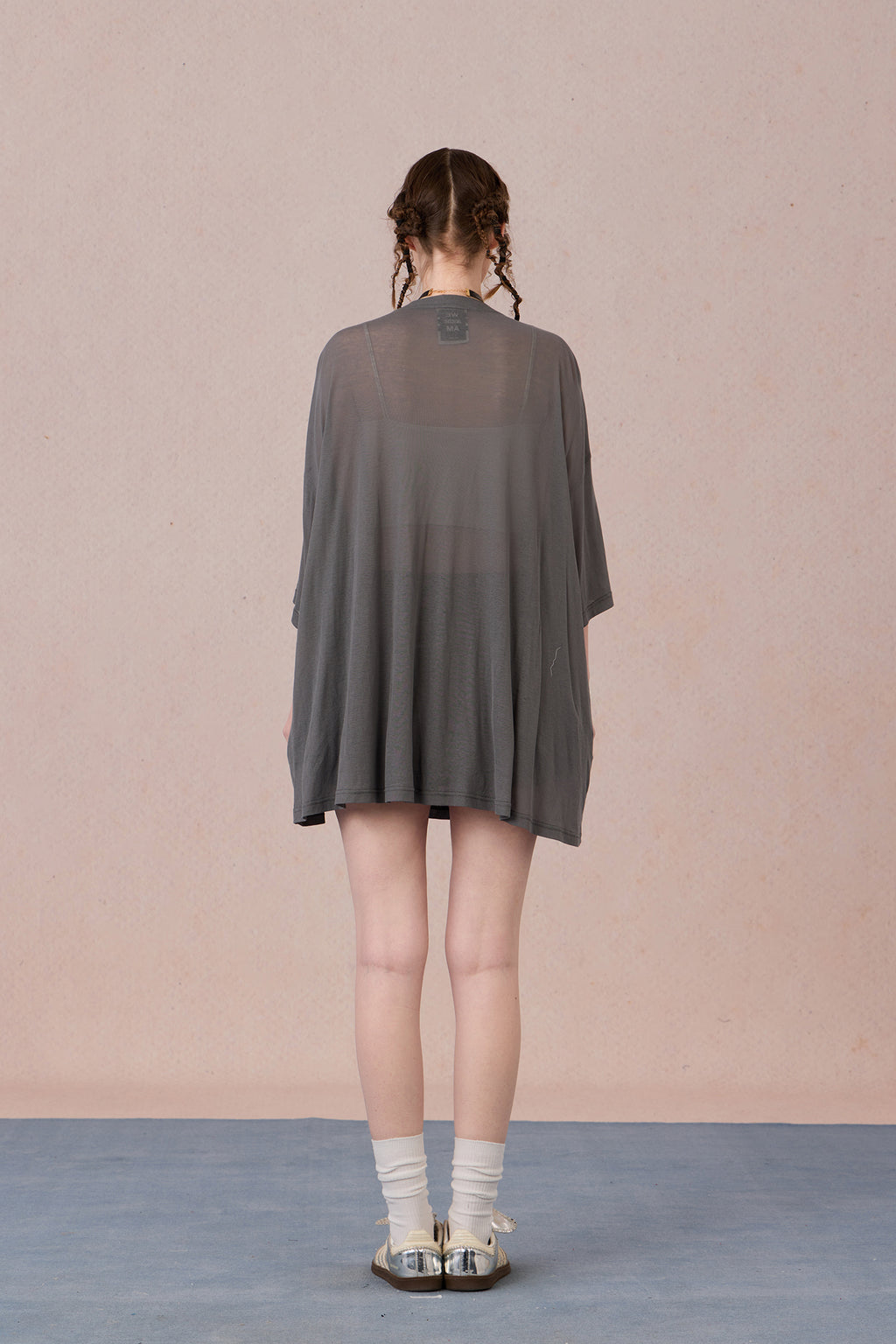  Layered cotton blend top with sheer base and romantic lace