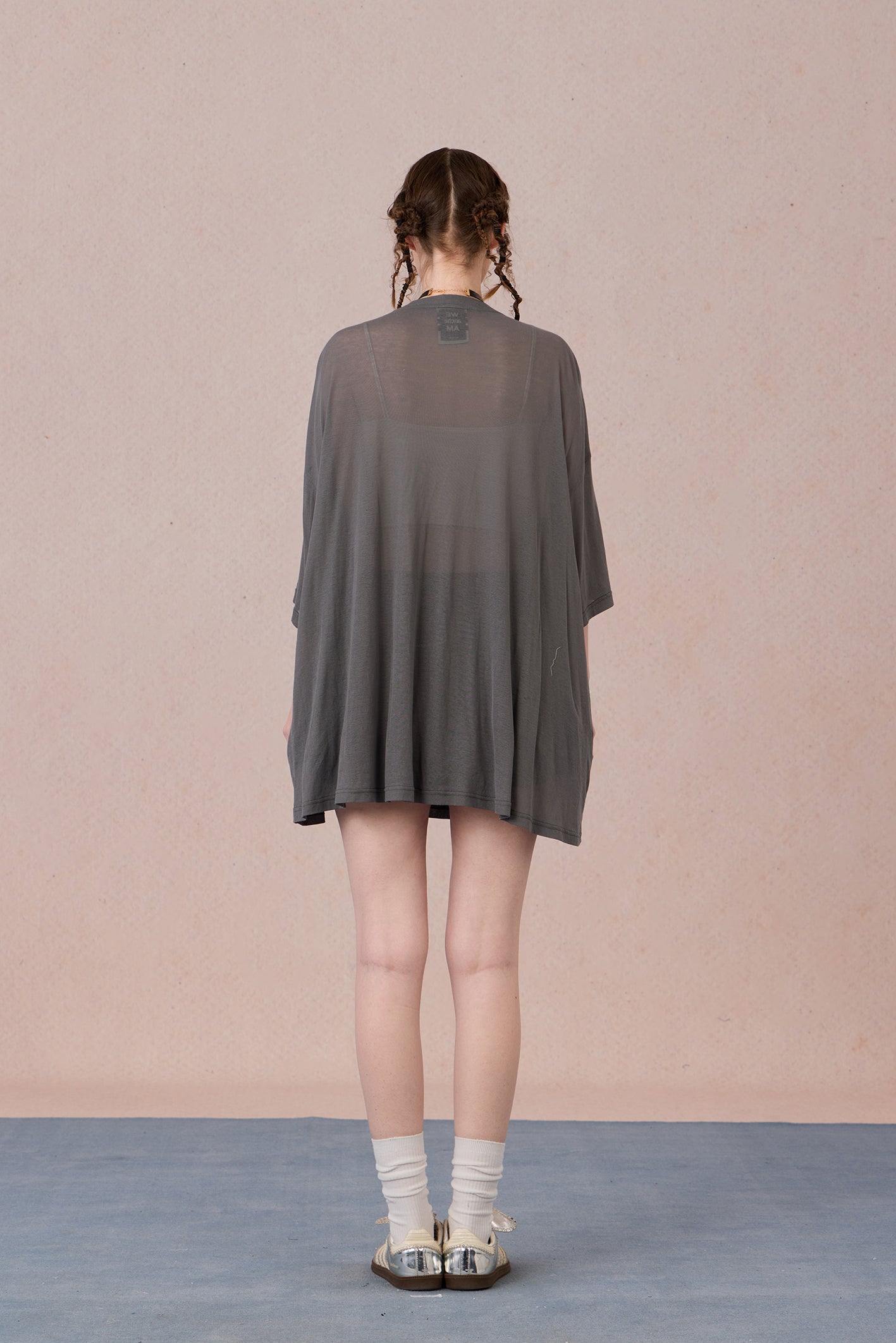  Layered cotton blend top with sheer base and romantic lace