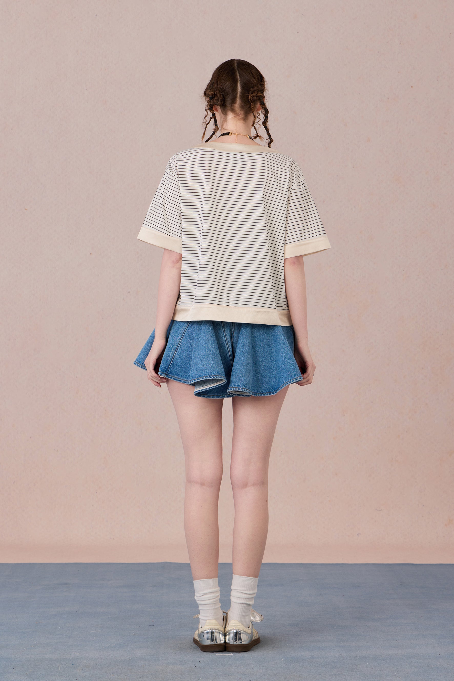 Artistic loose-fit cotton shirt with striped panel details