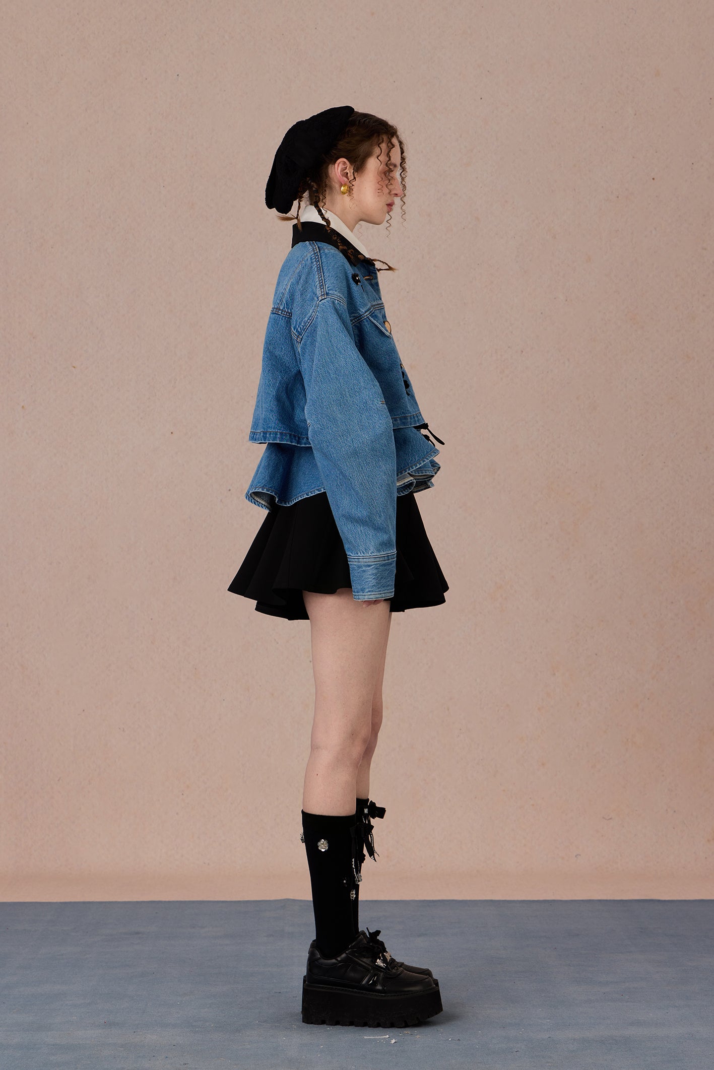 Vintage-inspired lightweight jacket with romantic lace and gathered cuffs