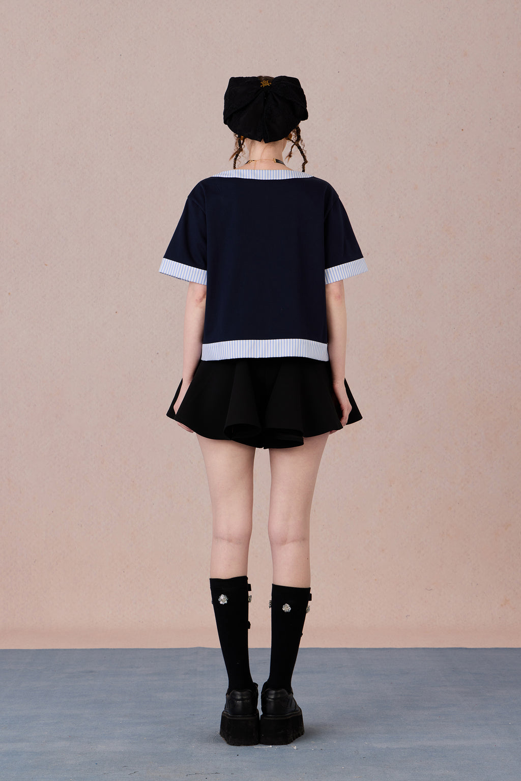 Artistic loose-fit cotton shirt with striped panel details