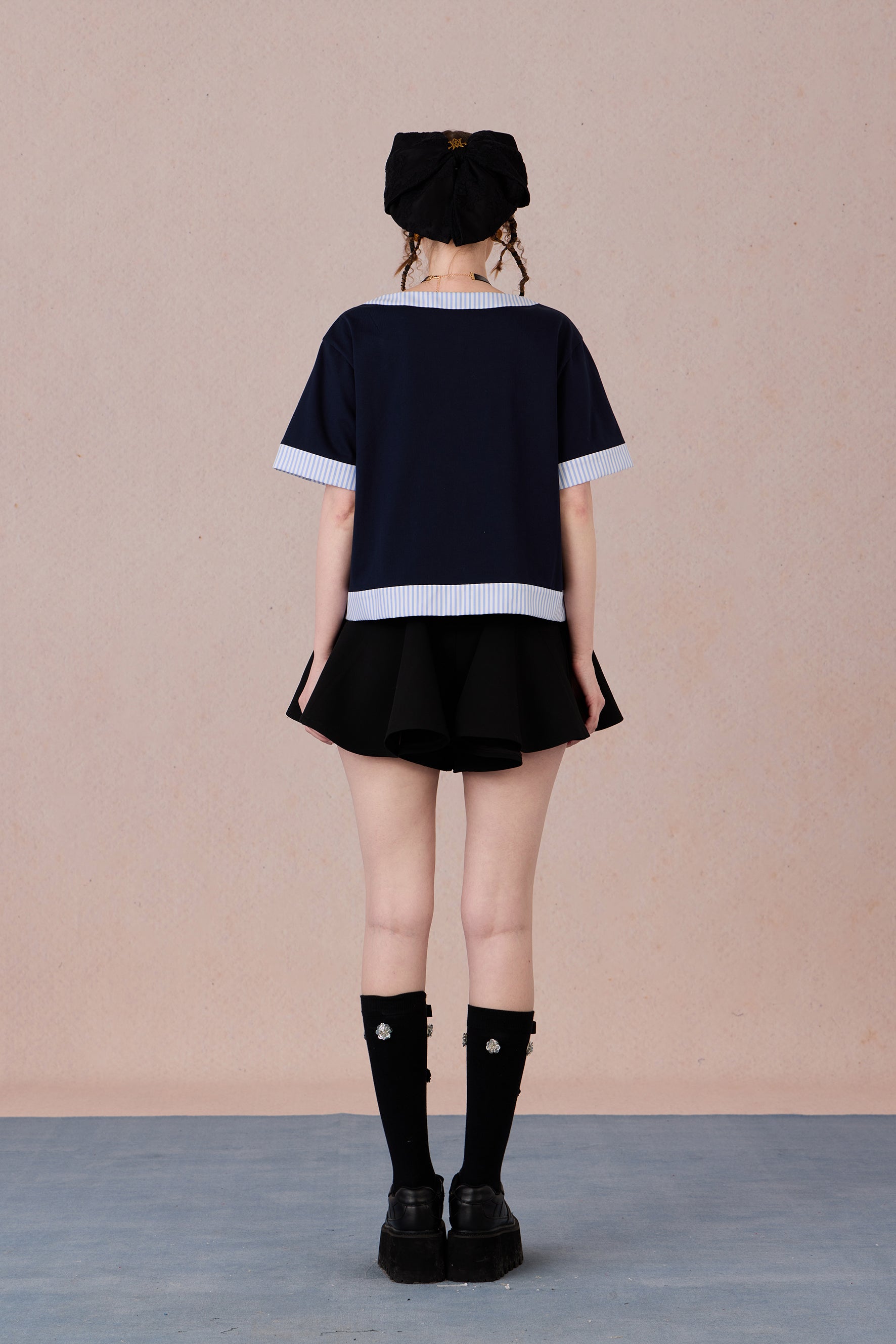 Artistic loose-fit cotton shirt with striped panel details