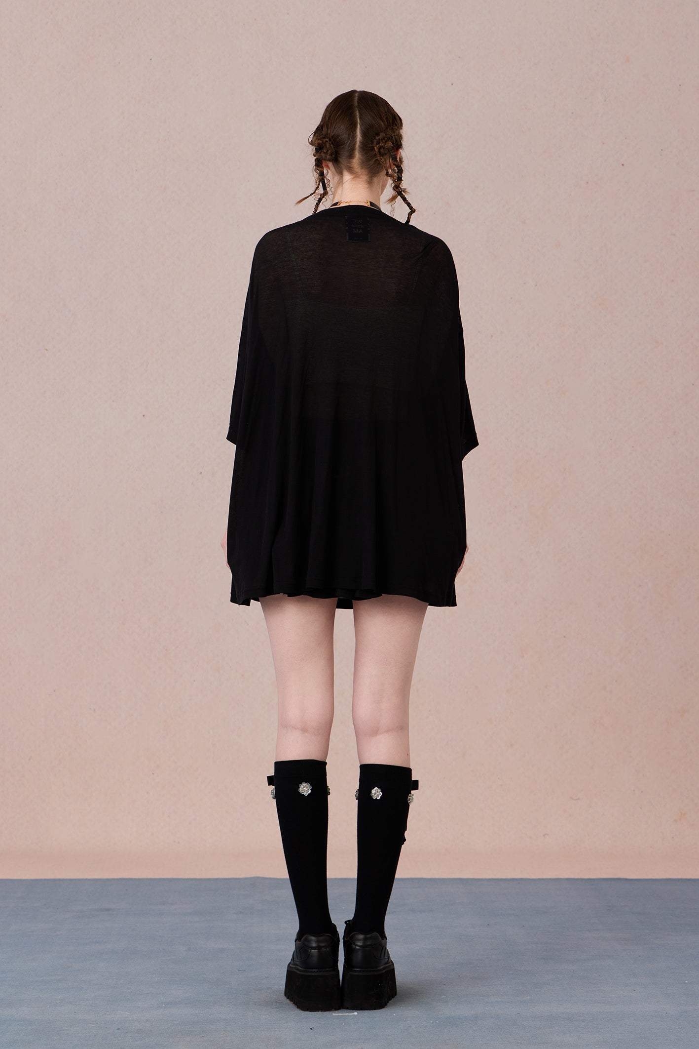 Layered cotton blend top with sheer base and romantic lace