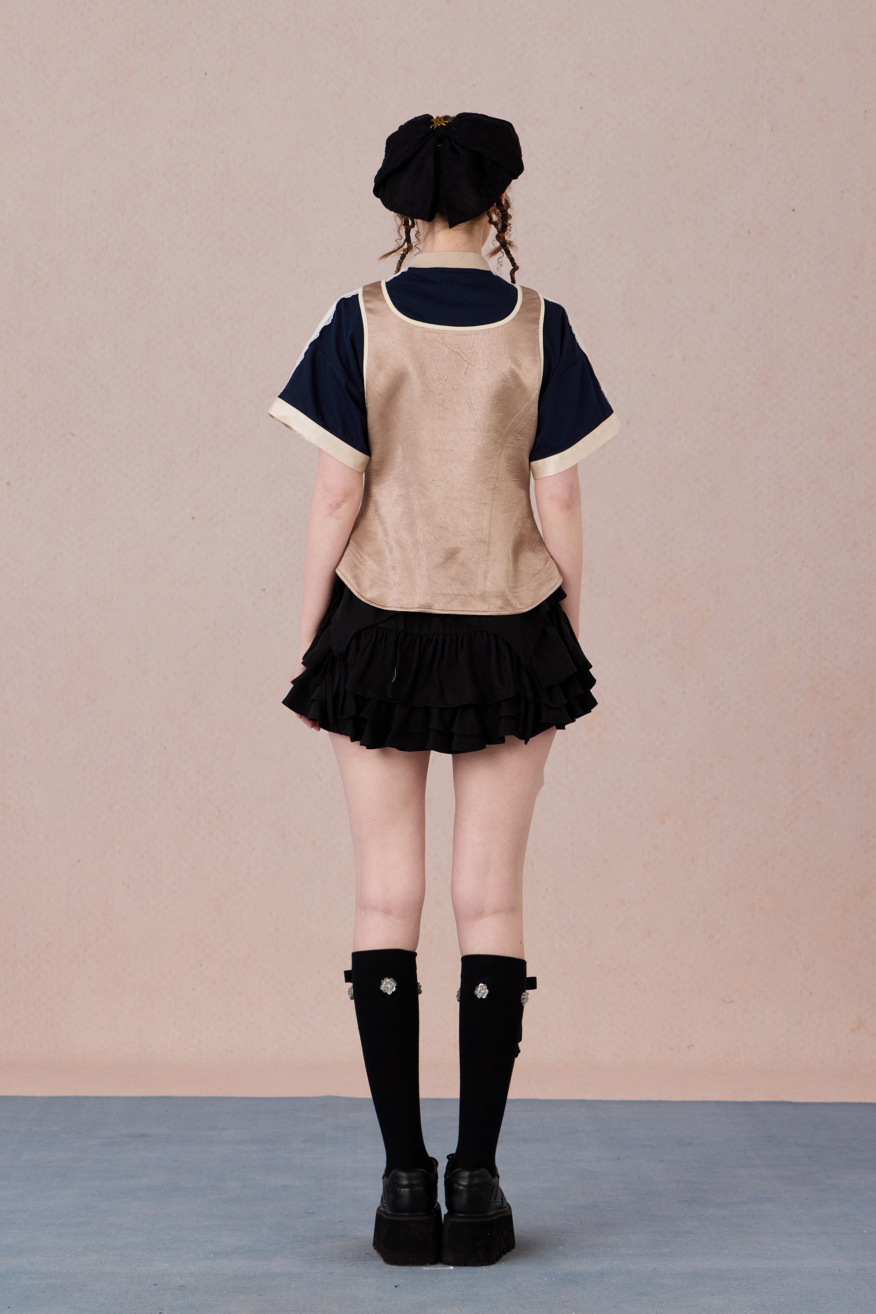  Feminine cotton blend top with handcrafted bead detail