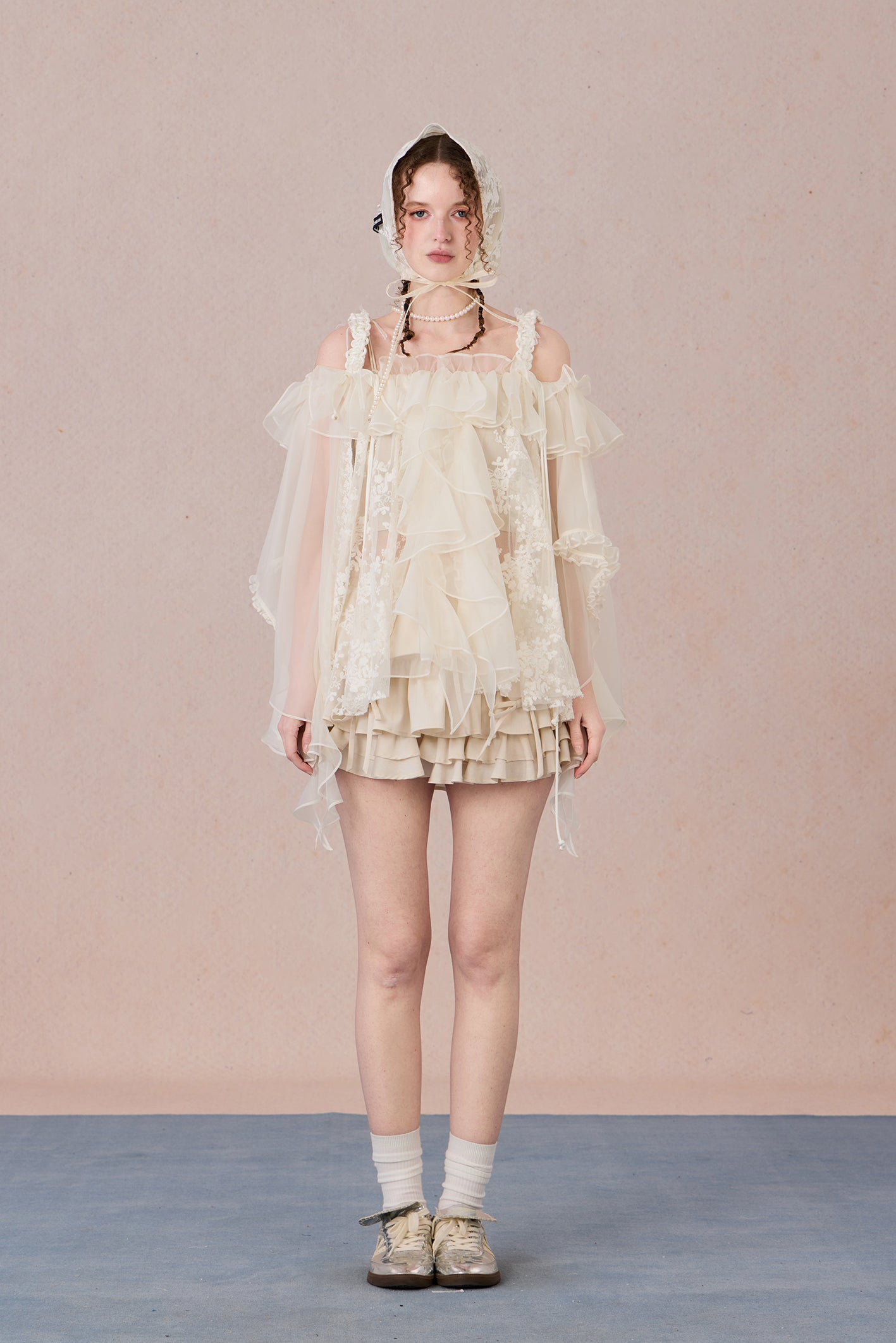 One-shoulder chiffon lace top with ruffle hem and braided strap – WEANCHEAM 